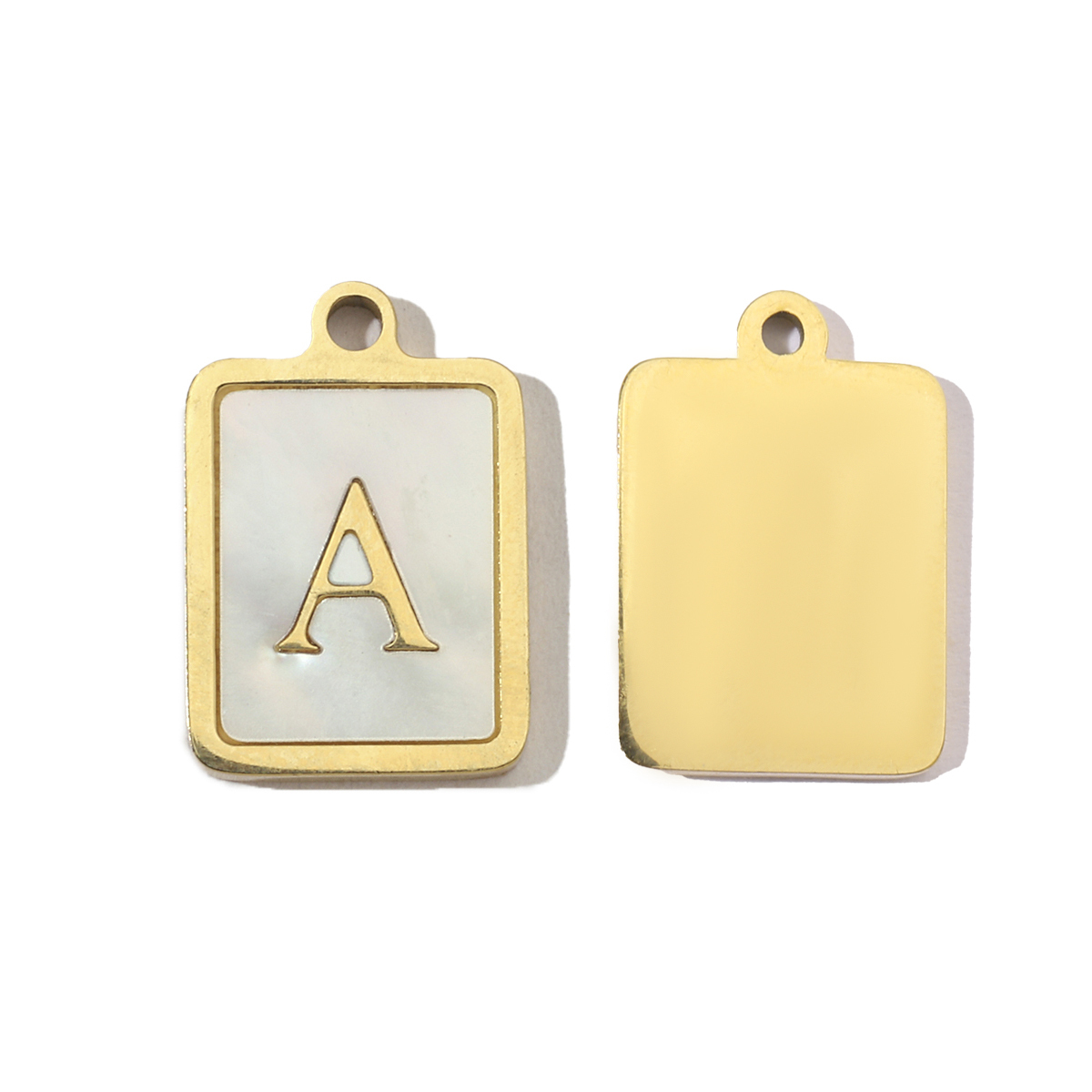 6pcs/pack 14k Gold Plated Never Fade Rectangular Stainless Steel  A-Z Letter Shell Pendant English Name DIY Charm Accessory