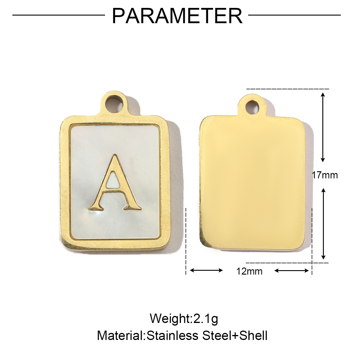 6pcs/pack 14k Gold Plated Never Fade Rectangular Stainless Steel  A-Z Letter Shell Pendant English Name DIY Charm Accessory