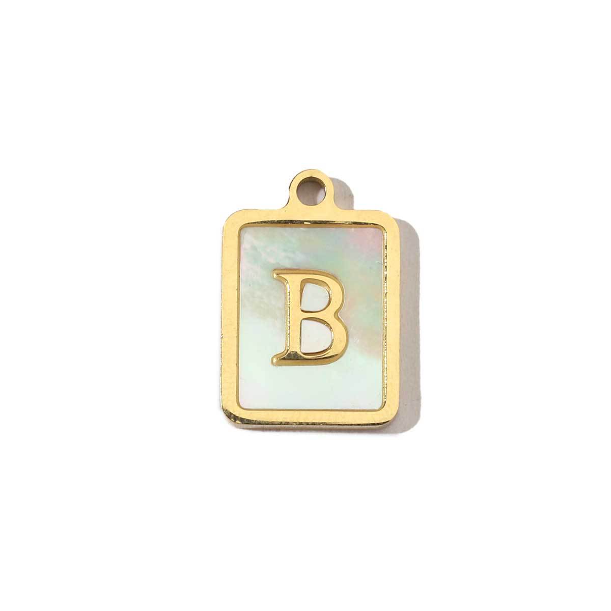 6pcs/pack 14k Gold Plated Never Fade Rectangular Stainless Steel  A-Z Letter Shell Pendant English Name DIY Charm Accessory
