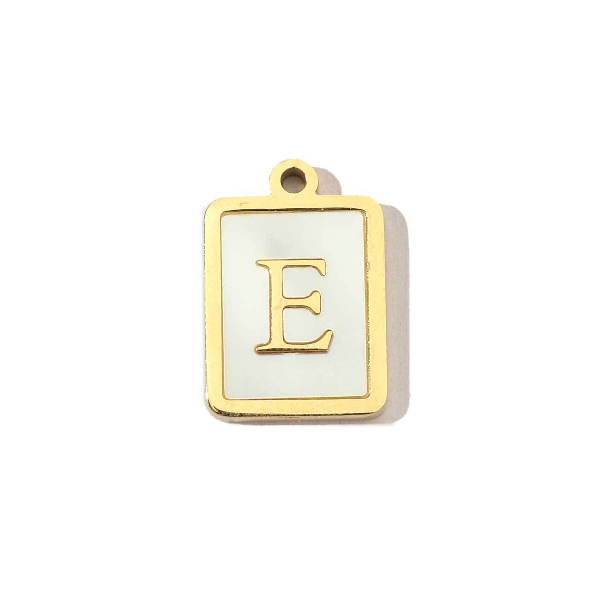 6pcs/pack 14k Gold Plated Never Fade Rectangular Stainless Steel  A-Z Letter Shell Pendant English Name DIY Charm Accessory
