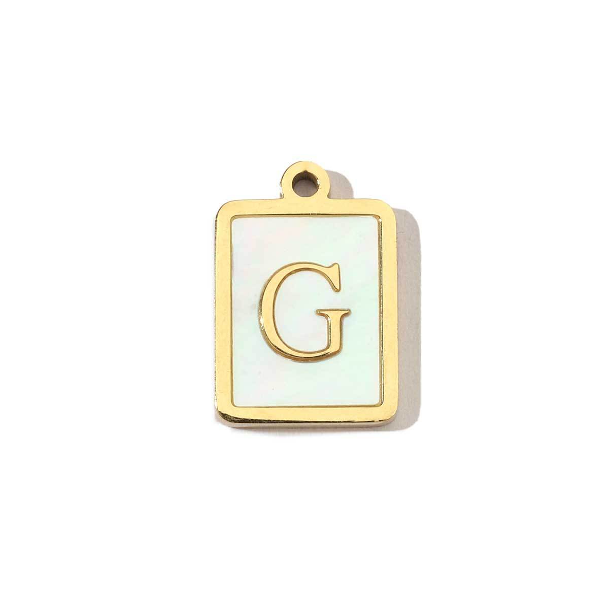 6pcs/pack 14k Gold Plated Never Fade Rectangular Stainless Steel  A-Z Letter Shell Pendant English Name DIY Charm Accessory