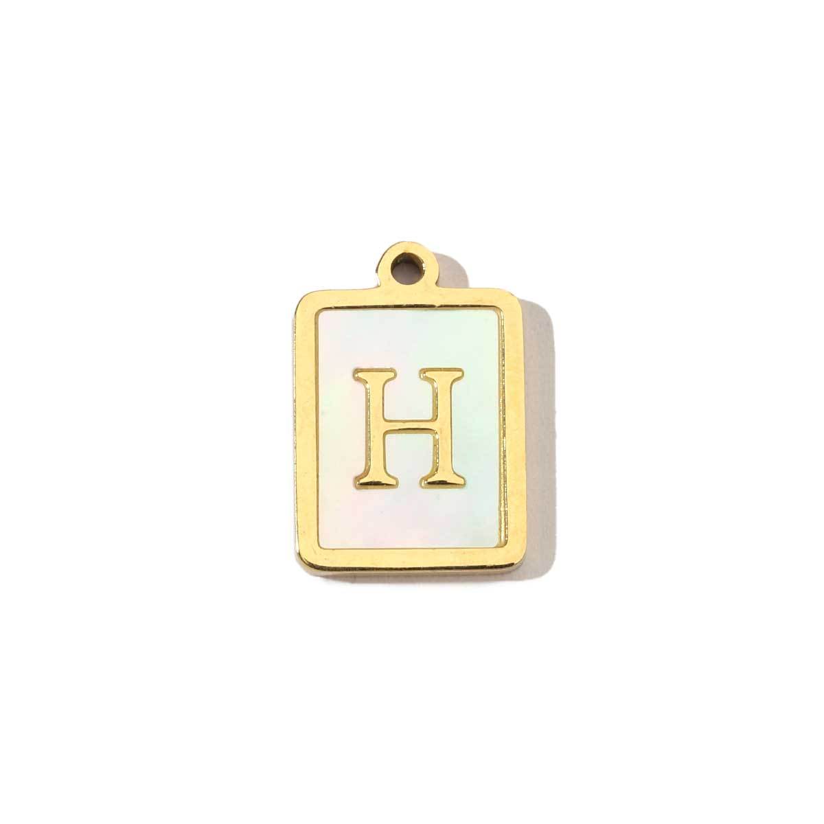 6pcs/pack 14k Gold Plated Never Fade Rectangular Stainless Steel  A-Z Letter Shell Pendant English Name DIY Charm Accessory