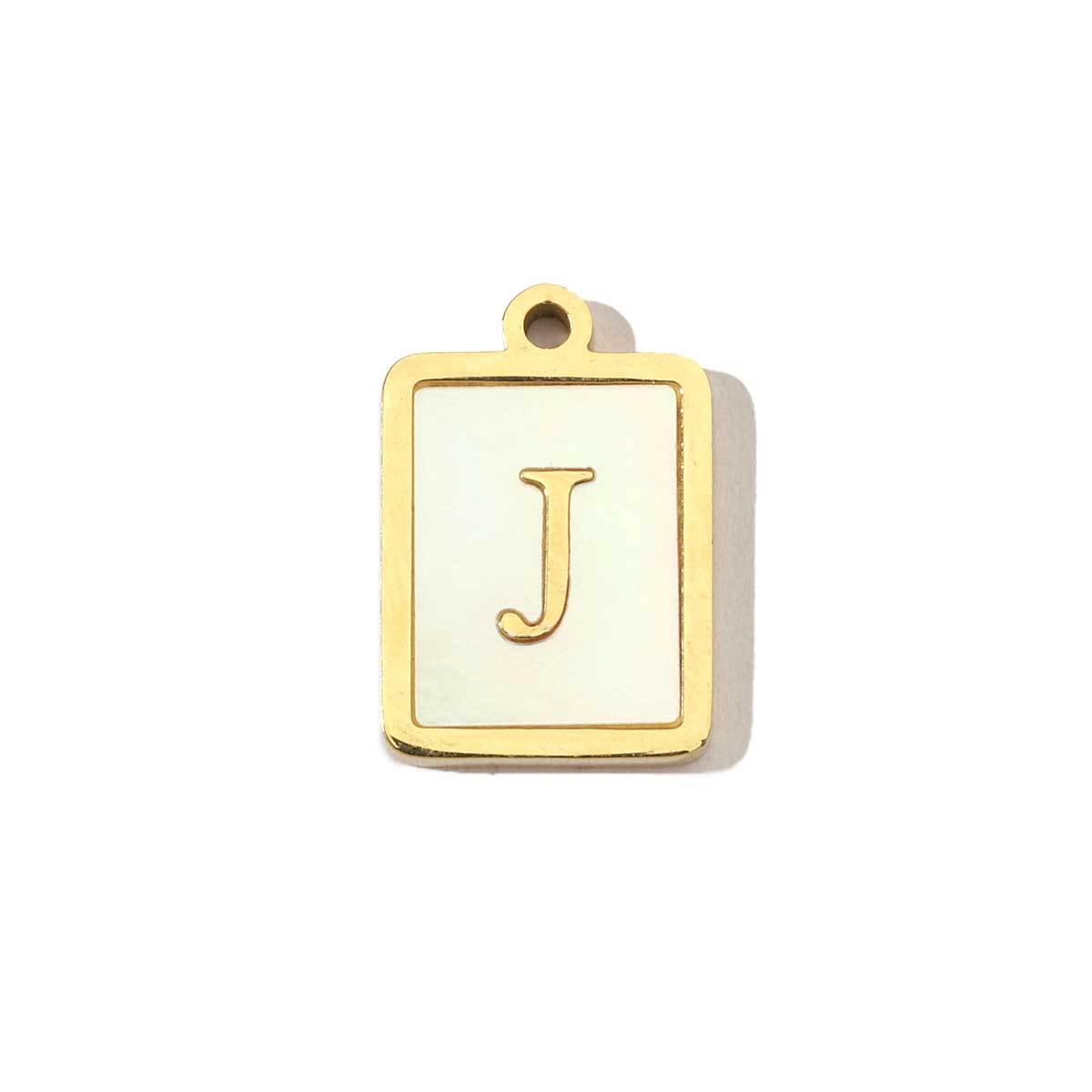 6pcs/pack 14k Gold Plated Never Fade Rectangular Stainless Steel  A-Z Letter Shell Pendant English Name DIY Charm Accessory