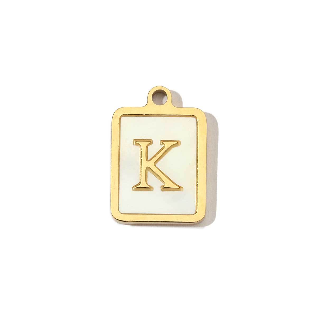 6pcs/pack 14k Gold Plated Never Fade Rectangular Stainless Steel  A-Z Letter Shell Pendant English Name DIY Charm Accessory