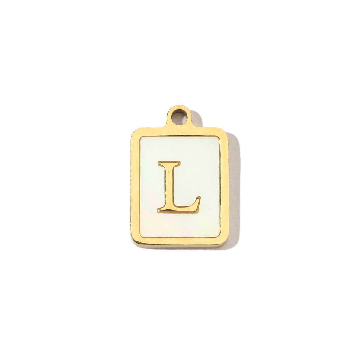 6pcs/pack 14k Gold Plated Never Fade Rectangular Stainless Steel  A-Z Letter Shell Pendant English Name DIY Charm Accessory