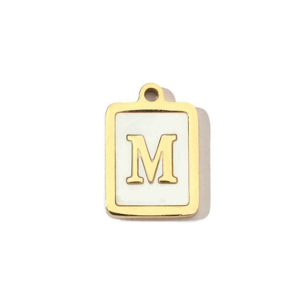 6pcs/pack 14k Gold Plated Never Fade Rectangular Stainless Steel  A-Z Letter Shell Pendant English Name DIY Charm Accessory
