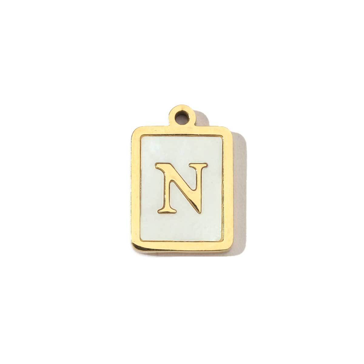 6pcs/pack 14k Gold Plated Never Fade Rectangular Stainless Steel  A-Z Letter Shell Pendant English Name DIY Charm Accessory