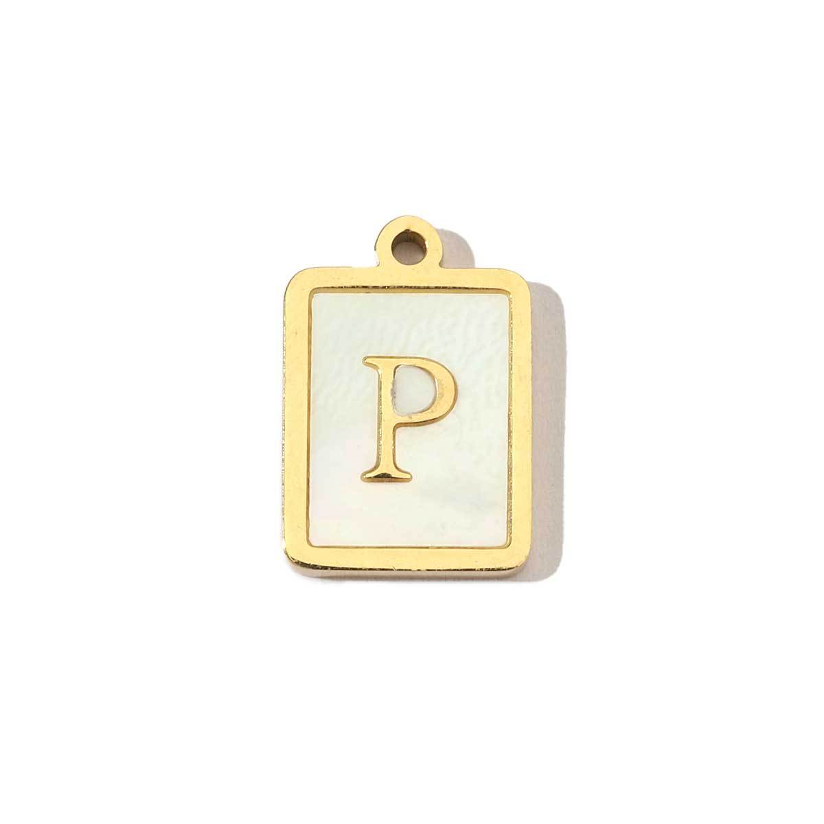 6pcs/pack 14k Gold Plated Never Fade Rectangular Stainless Steel  A-Z Letter Shell Pendant English Name DIY Charm Accessory