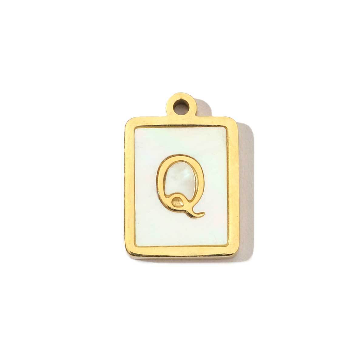 6pcs/pack 14k Gold Plated Never Fade Rectangular Stainless Steel  A-Z Letter Shell Pendant English Name DIY Charm Accessory