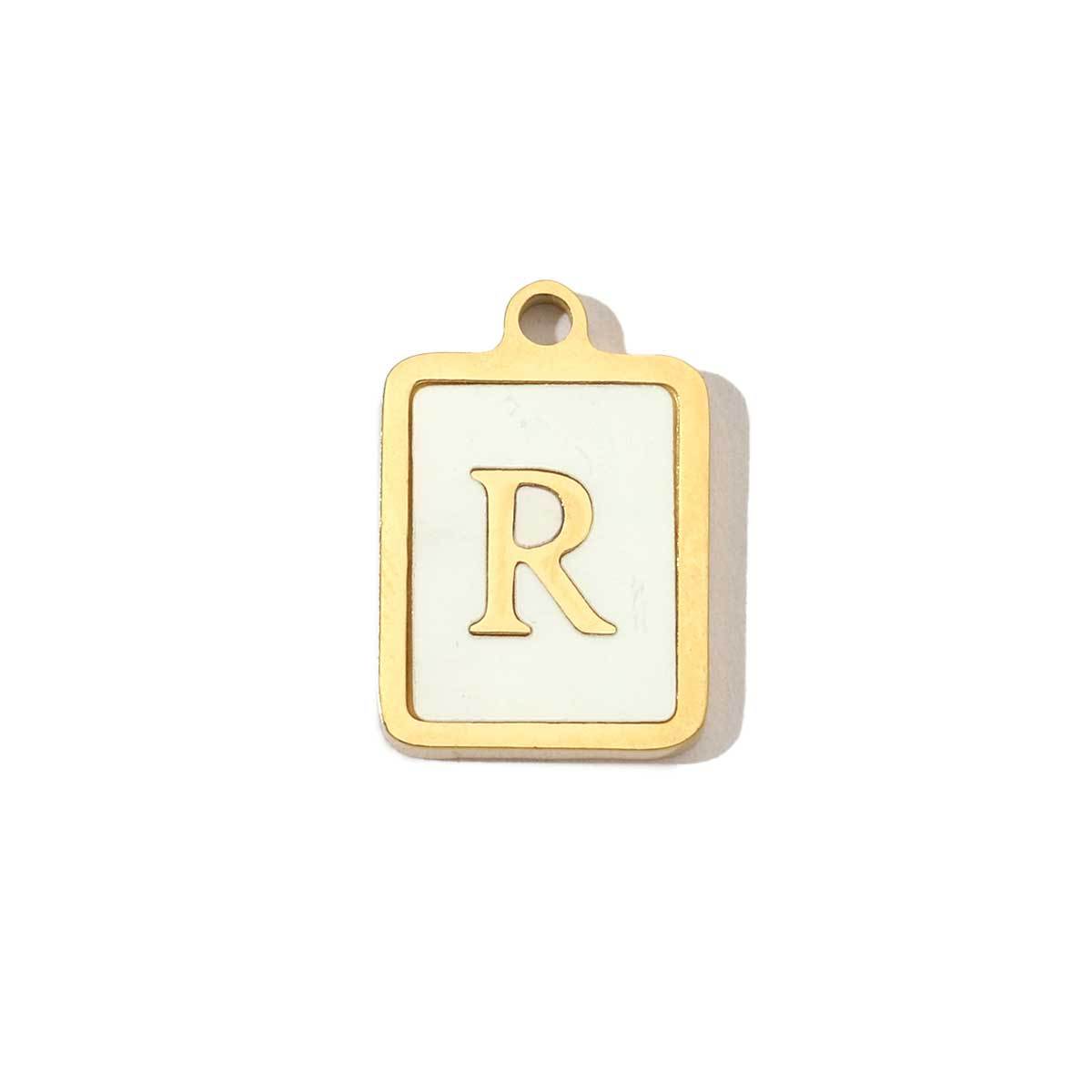 6pcs/pack 14k Gold Plated Never Fade Rectangular Stainless Steel  A-Z Letter Shell Pendant English Name DIY Charm Accessory