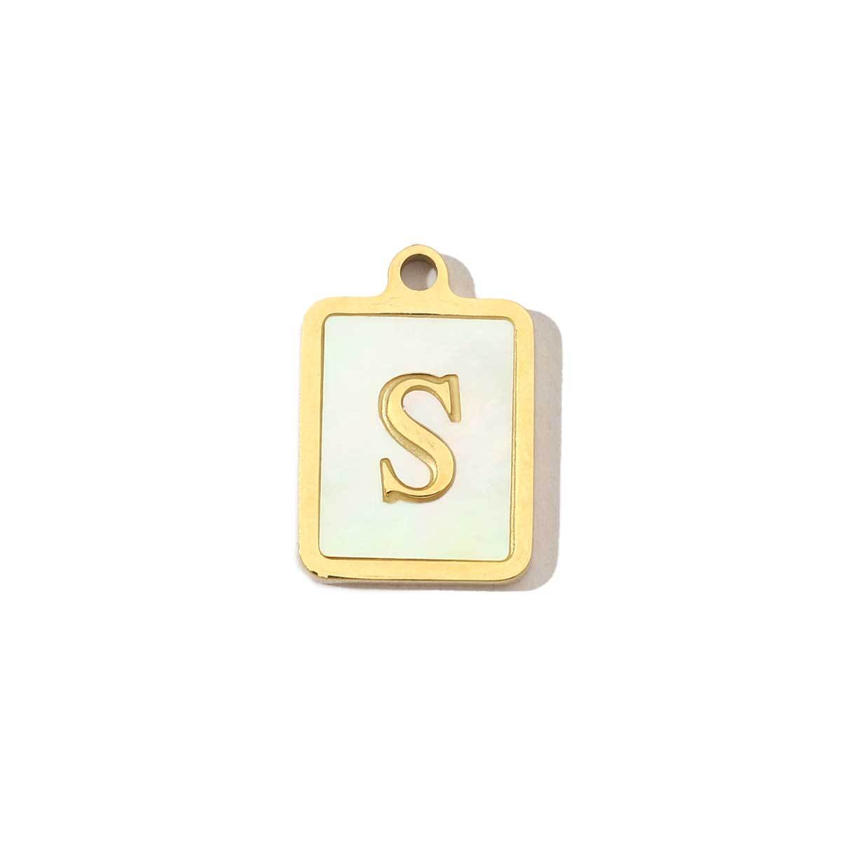 6pcs/pack 14k Gold Plated Never Fade Rectangular Stainless Steel  A-Z Letter Shell Pendant English Name DIY Charm Accessory