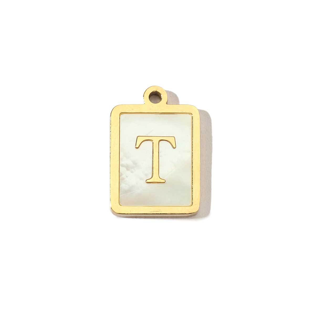 6pcs/pack 14k Gold Plated Never Fade Rectangular Stainless Steel  A-Z Letter Shell Pendant English Name DIY Charm Accessory