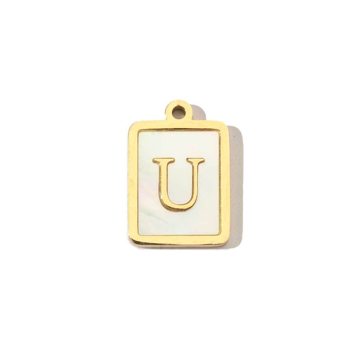 6pcs/pack 14k Gold Plated Never Fade Rectangular Stainless Steel  A-Z Letter Shell Pendant English Name DIY Charm Accessory