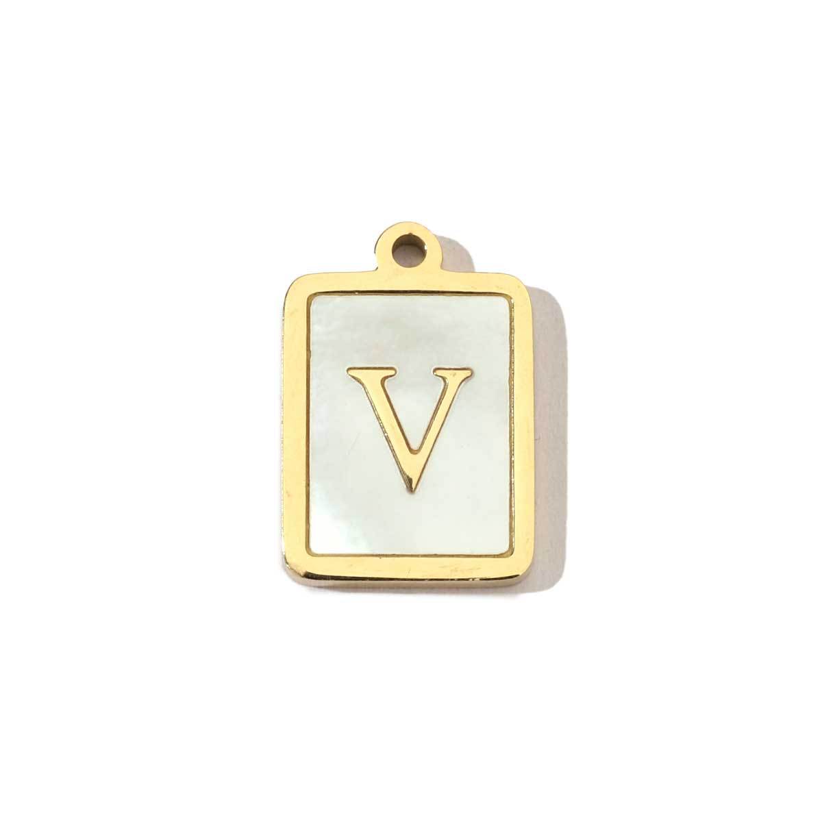 6pcs/pack 14k Gold Plated Never Fade Rectangular Stainless Steel  A-Z Letter Shell Pendant English Name DIY Charm Accessory