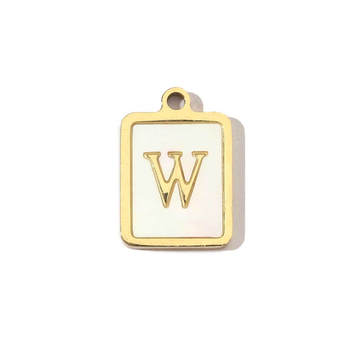 6pcs/pack 14k Gold Plated Never Fade Rectangular Stainless Steel  A-Z Letter Shell Pendant English Name DIY Charm Accessory