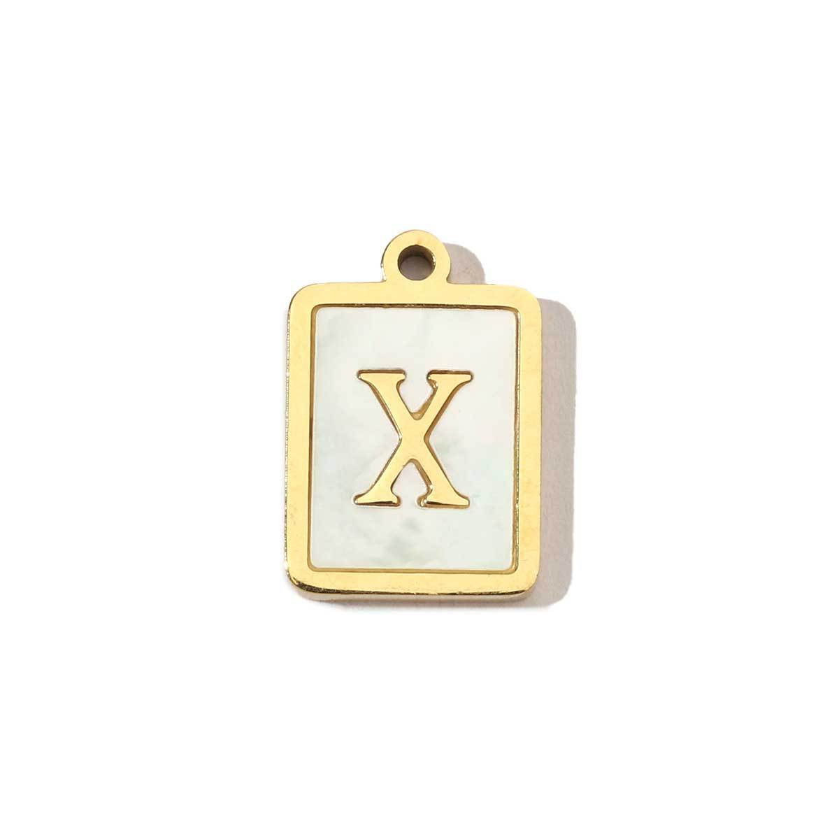 6pcs/pack 14k Gold Plated Never Fade Rectangular Stainless Steel  A-Z Letter Shell Pendant English Name DIY Charm Accessory