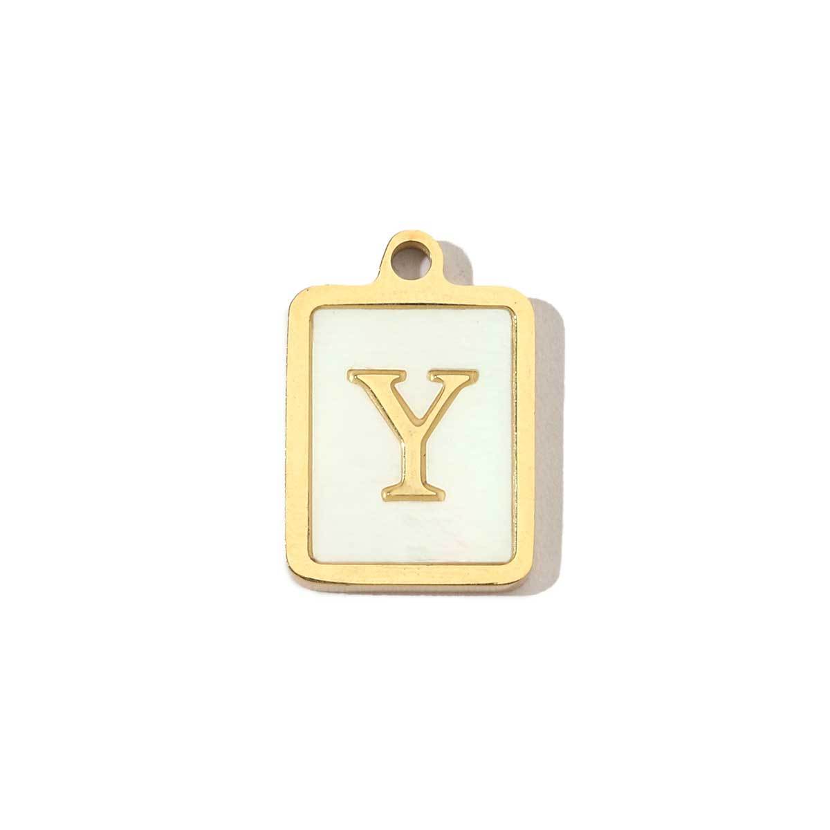 6pcs/pack 14k Gold Plated Never Fade Rectangular Stainless Steel  A-Z Letter Shell Pendant English Name DIY Charm Accessory