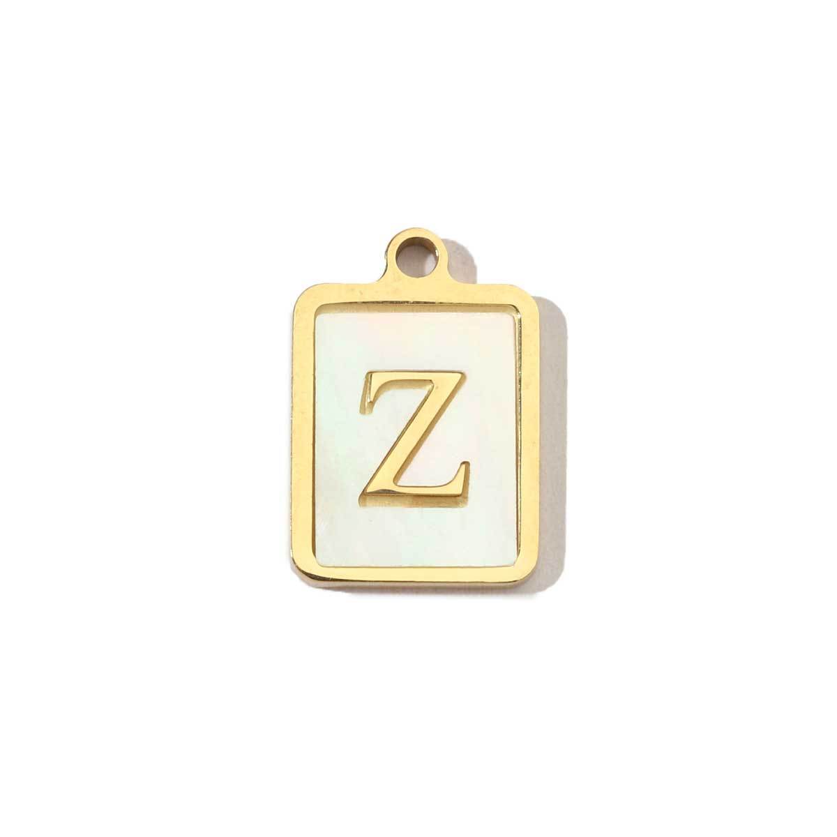 6pcs/pack 14k Gold Plated Never Fade Rectangular Stainless Steel  A-Z Letter Shell Pendant English Name DIY Charm Accessory