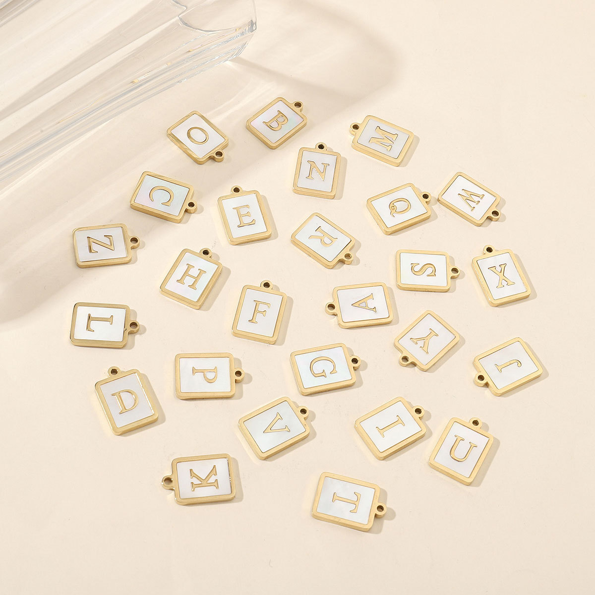 6pcs/pack 14k Gold Plated Never Fade Rectangular Stainless Steel  A-Z Letter Shell Pendant English Name DIY Charm Accessory