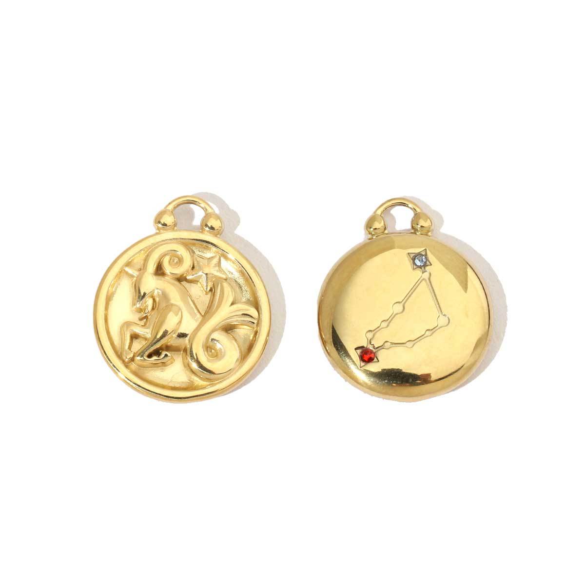 6pcs/pack 14k Gold Plated Never Fade 12 Zodiac Stainless Steel Necklace Charms Round Aries Taurus Women DIY Accessory Small Pendant