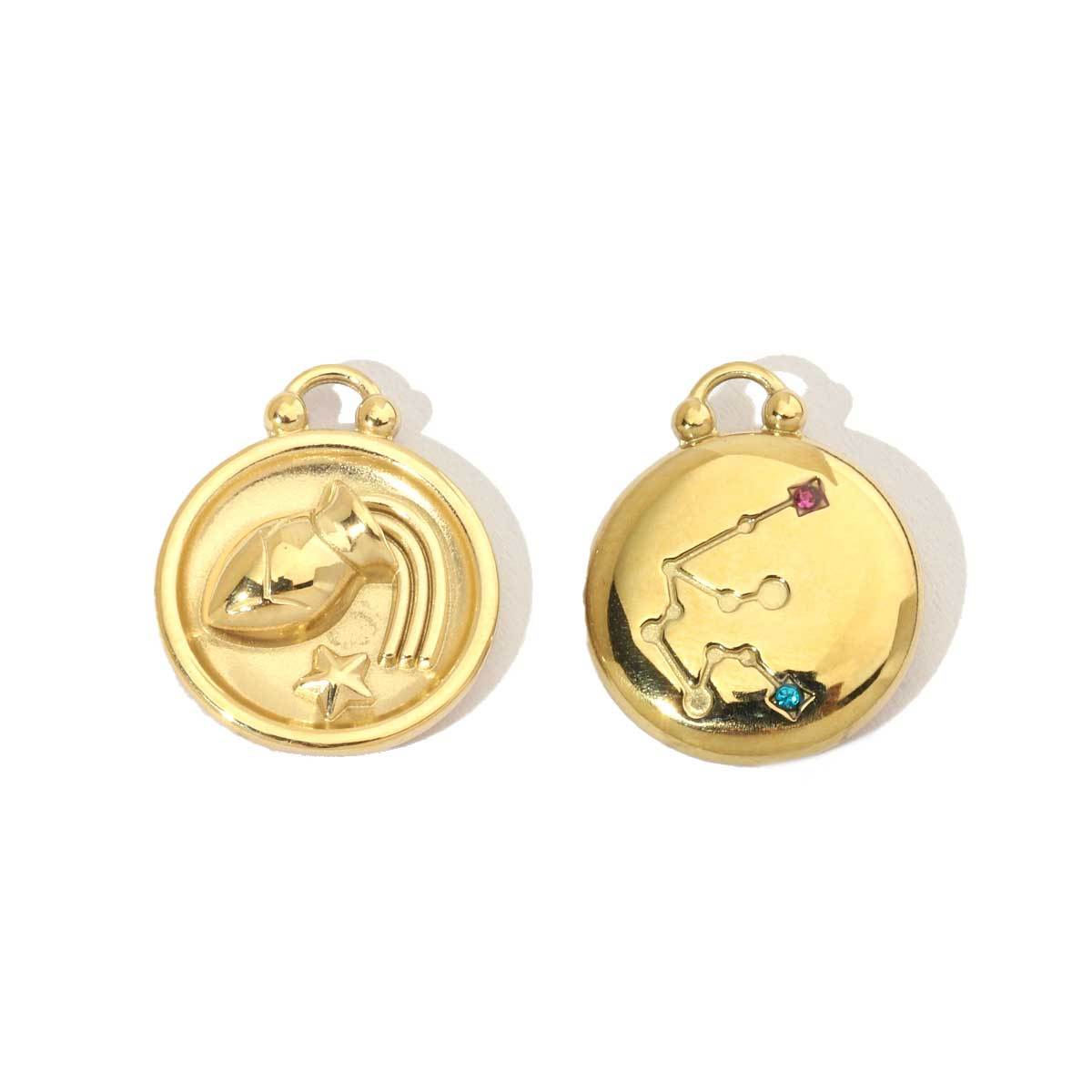 6pcs/pack 14k Gold Plated Never Fade 12 Zodiac Stainless Steel Necklace Charms Round Aries Taurus Women DIY Accessory Small Pendant
