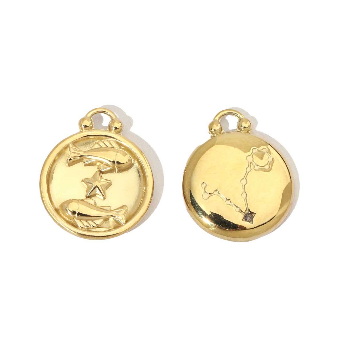 6pcs/pack 14k Gold Plated Never Fade 12 Zodiac Stainless Steel Necklace Charms Round Aries Taurus Women DIY Accessory Small Pendant