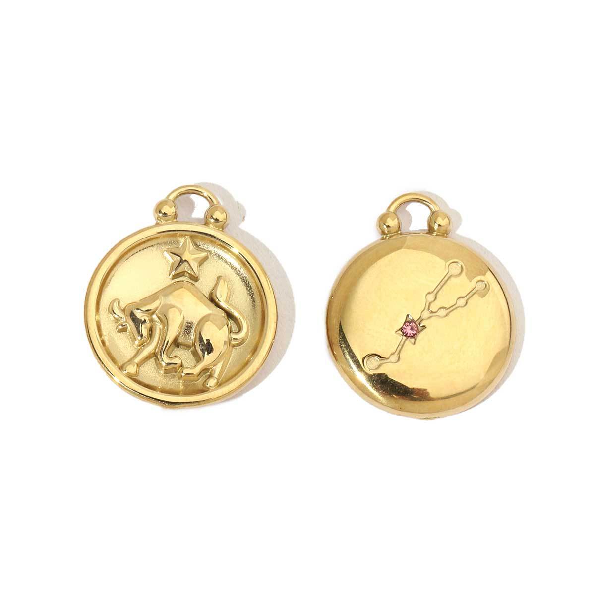 6pcs/pack 14k Gold Plated Never Fade 12 Zodiac Stainless Steel Necklace Charms Round Aries Taurus Women DIY Accessory Small Pendant