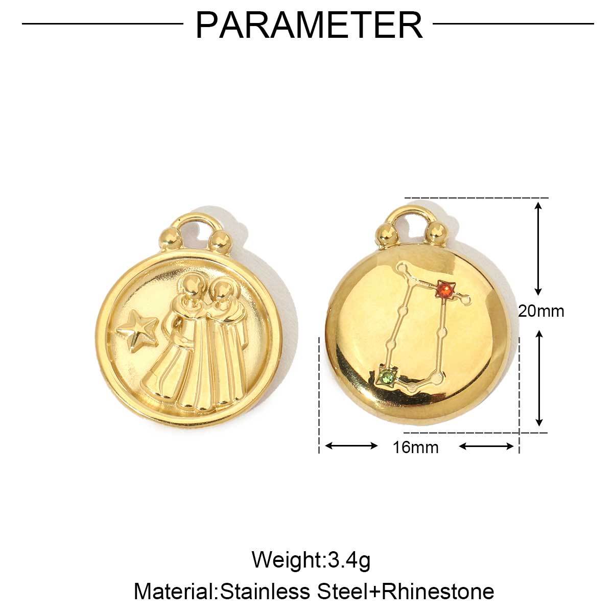 6pcs/pack 14k Gold Plated Never Fade 12 Zodiac Stainless Steel Necklace Charms Round Aries Taurus Women DIY Accessory Small Pendant