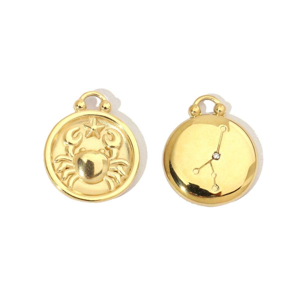 6pcs/pack 14k Gold Plated Never Fade 12 Zodiac Stainless Steel Necklace Charms Round Aries Taurus Women DIY Accessory Small Pendant
