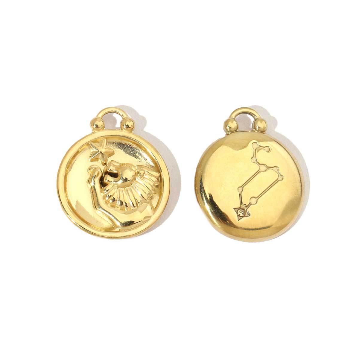6pcs/pack 14k Gold Plated Never Fade 12 Zodiac Stainless Steel Necklace Charms Round Aries Taurus Women DIY Accessory Small Pendant