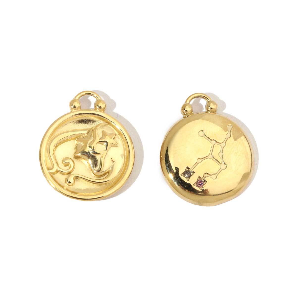 6pcs/pack 14k Gold Plated Never Fade 12 Zodiac Stainless Steel Necklace Charms Round Aries Taurus Women DIY Accessory Small Pendant