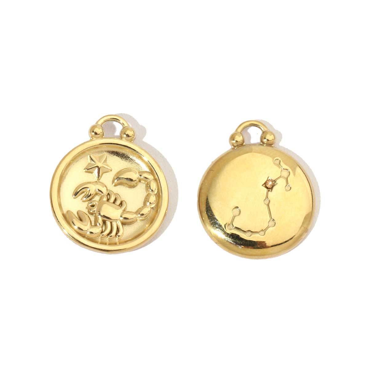 6pcs/pack 14k Gold Plated Never Fade 12 Zodiac Stainless Steel Necklace Charms Round Aries Taurus Women DIY Accessory Small Pendant
