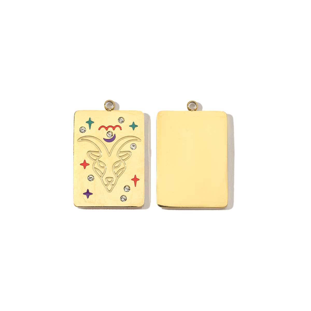 6pcs/pack Stainless Steel 14k Gold Plated Never Fade 12 Constellation Square Stone Necklace Charms Women Aries DIY Small Pendant