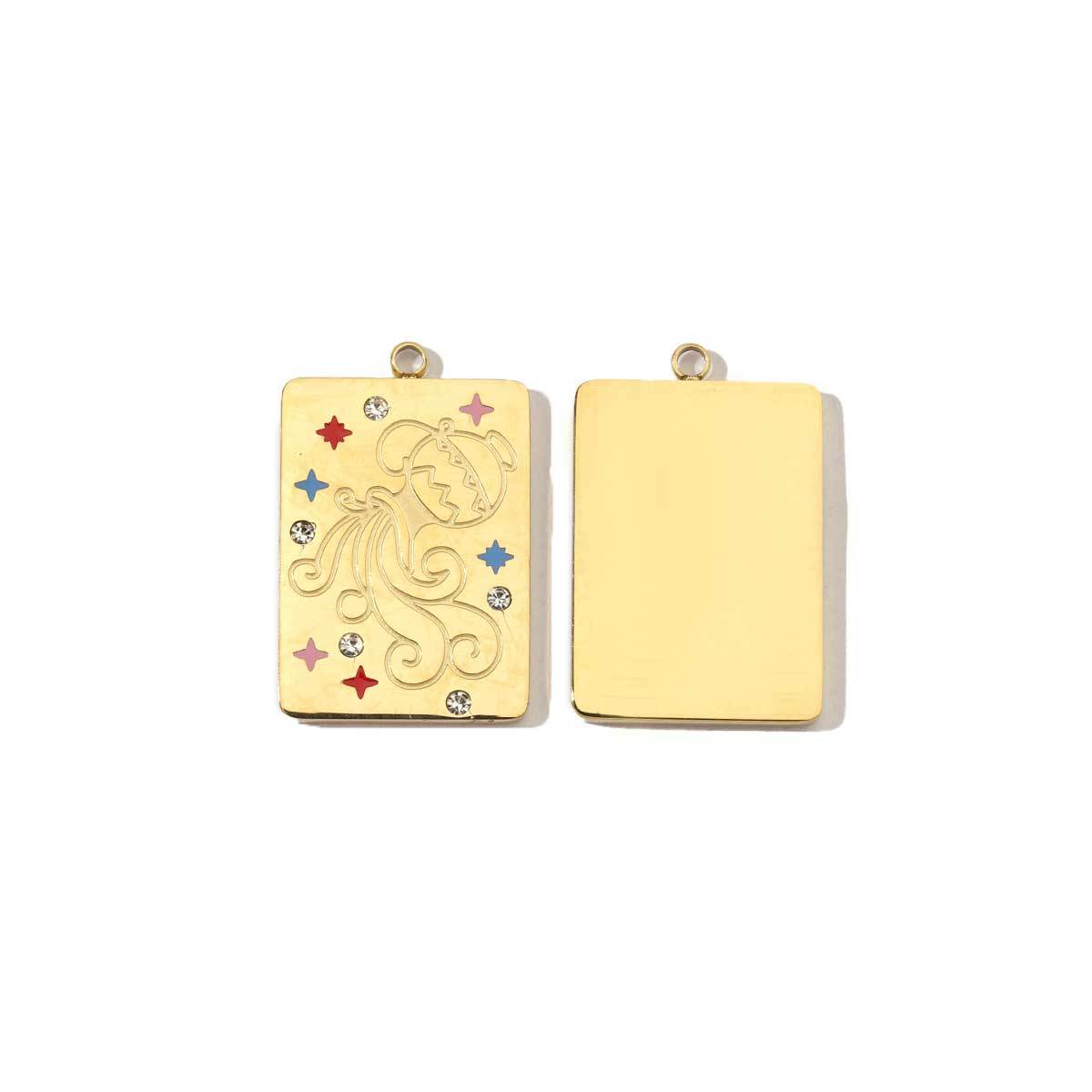 6pcs/pack Stainless Steel 14k Gold Plated Never Fade 12 Constellation Square Stone Necklace Charms Women Aries DIY Small Pendant