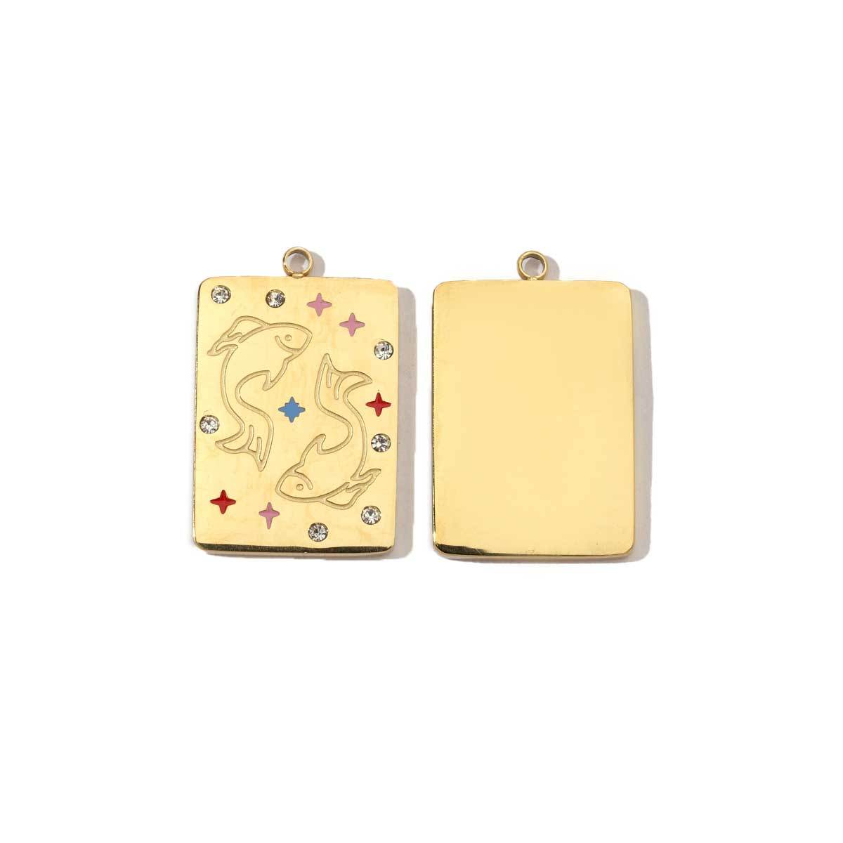 6pcs/pack Stainless Steel 14k Gold Plated Never Fade 12 Constellation Square Stone Necklace Charms Women Aries DIY Small Pendant