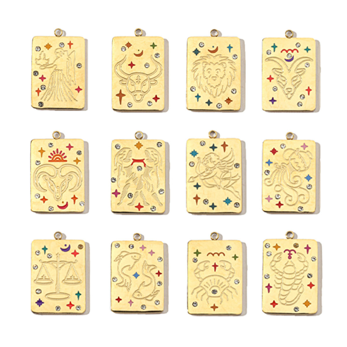 6pcs/pack Stainless Steel 14k Gold Plated Never Fade 12 Constellation Square Stone Necklace Charms Women Aries DIY Small Pendant
