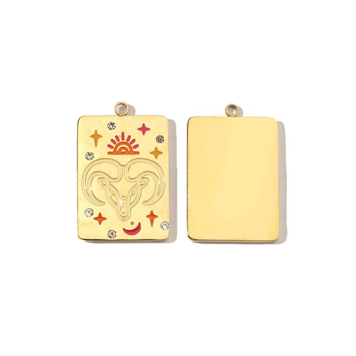 6pcs/pack Stainless Steel 14k Gold Plated Never Fade 12 Constellation Square Stone Necklace Charms Women Aries DIY Small Pendant