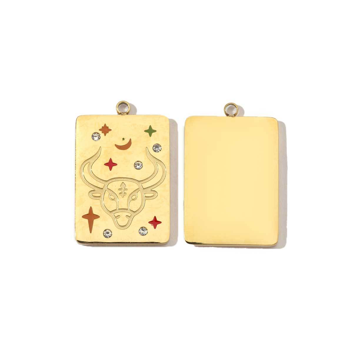 6pcs/pack Stainless Steel 14k Gold Plated Never Fade 12 Constellation Square Stone Necklace Charms Women Aries DIY Small Pendant