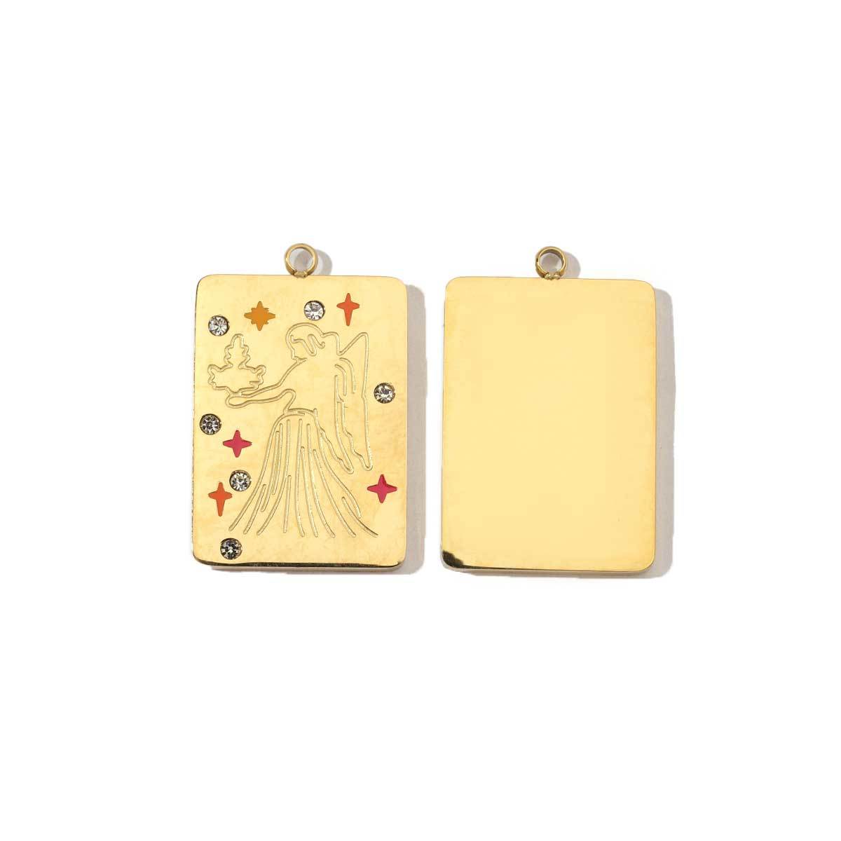 6pcs/pack Stainless Steel 14k Gold Plated Never Fade 12 Constellation Square Stone Necklace Charms Women Aries DIY Small Pendant