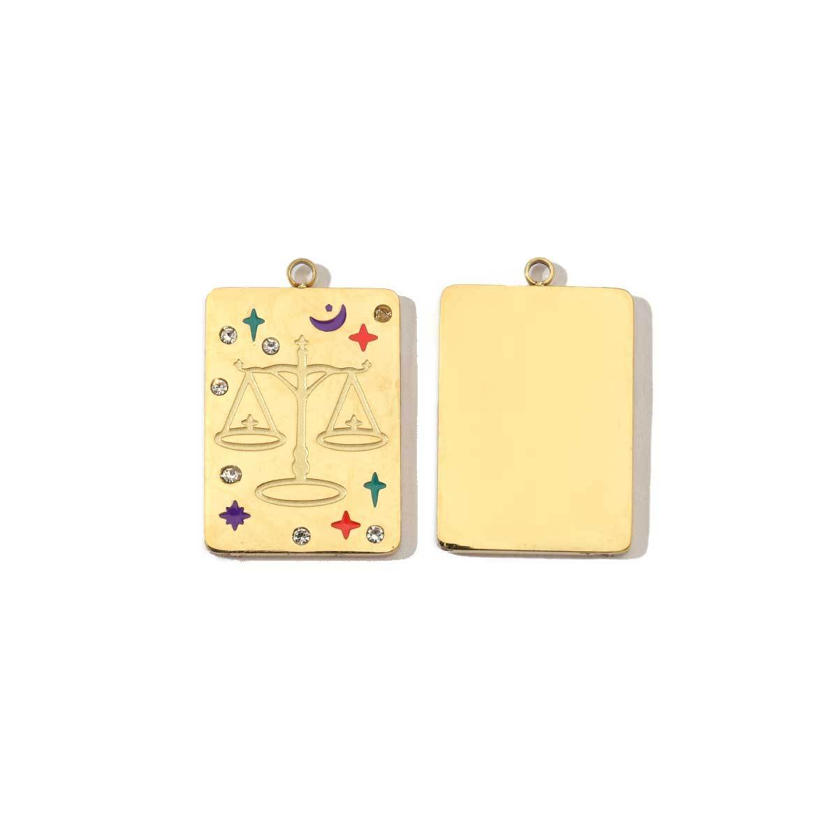 6pcs/pack Stainless Steel 14k Gold Plated Never Fade 12 Constellation Square Stone Necklace Charms Women Aries DIY Small Pendant