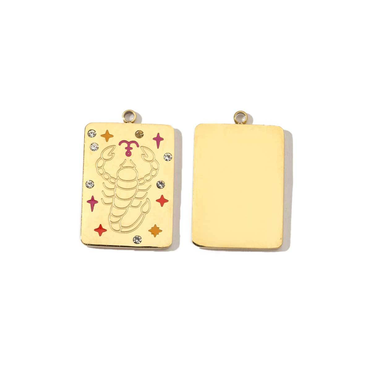 6pcs/pack Stainless Steel 14k Gold Plated Never Fade 12 Constellation Square Stone Necklace Charms Women Aries DIY Small Pendant