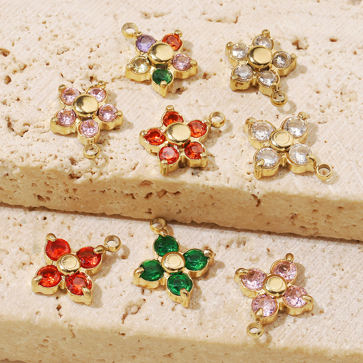 6pcs/pack Trendy High Polish Stainless Steel Heart Crown Suqare Charms Flower Cross Necklace DIY Small Pendant Wholesale