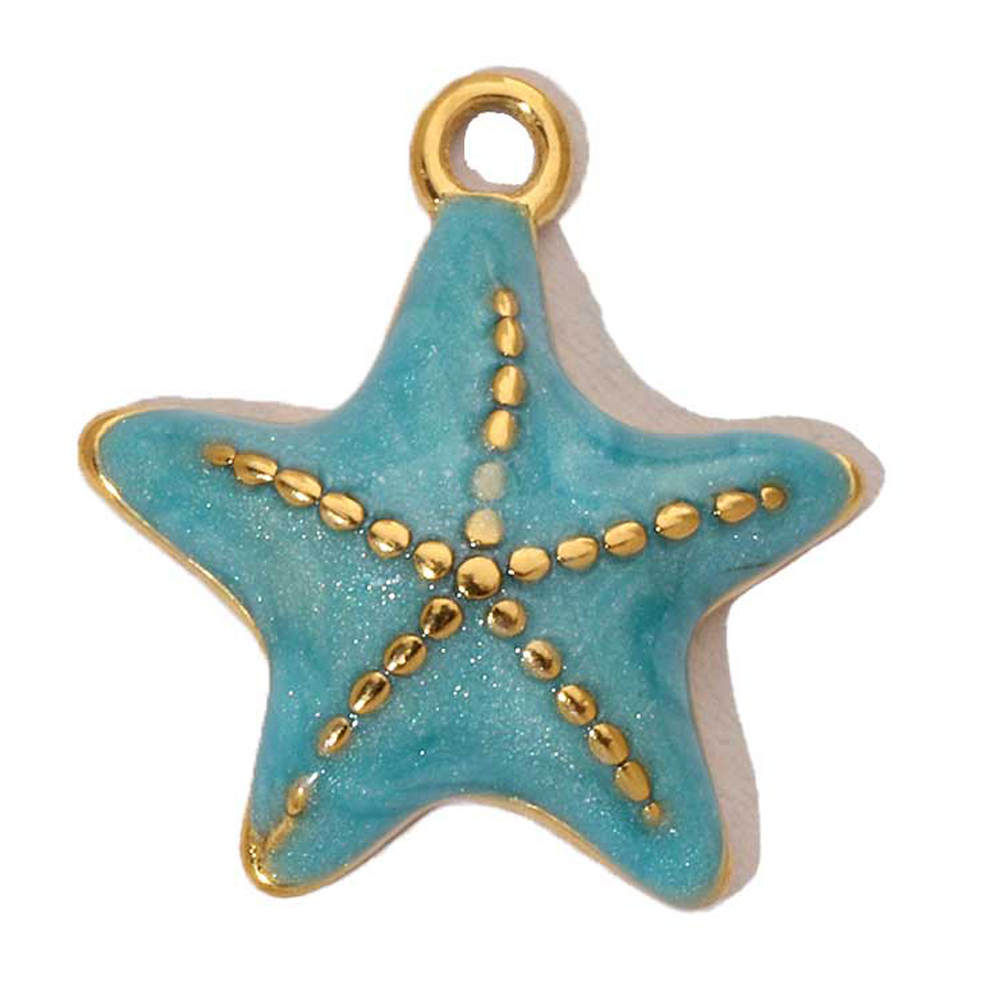 6pcs/pack  Trendy High Polish Stainless Steel Shell Starfish Charms Heart Moon Enamel Necklace DIY Small Pendant Wholesale