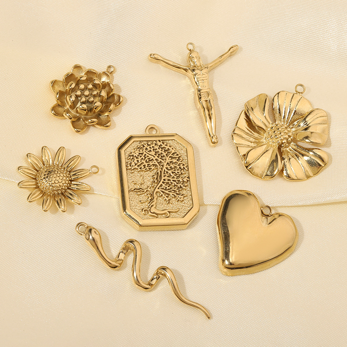 6pcs/pack Trendy Gold Color High Polish Stainless Steel God Cross Angel Charms Snake Spider Necklace DIY Small Pendant Wholesale