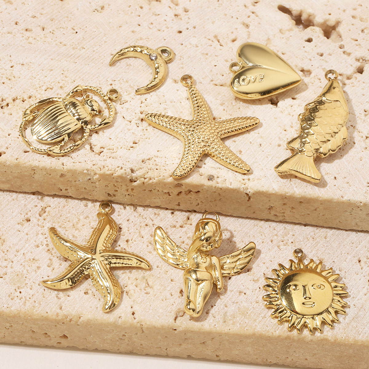 6pcs/pack Trendy Gold Color High Polish Stainless Steel God Cross Angel Charms Snake Spider Necklace DIY Small Pendant Wholesale