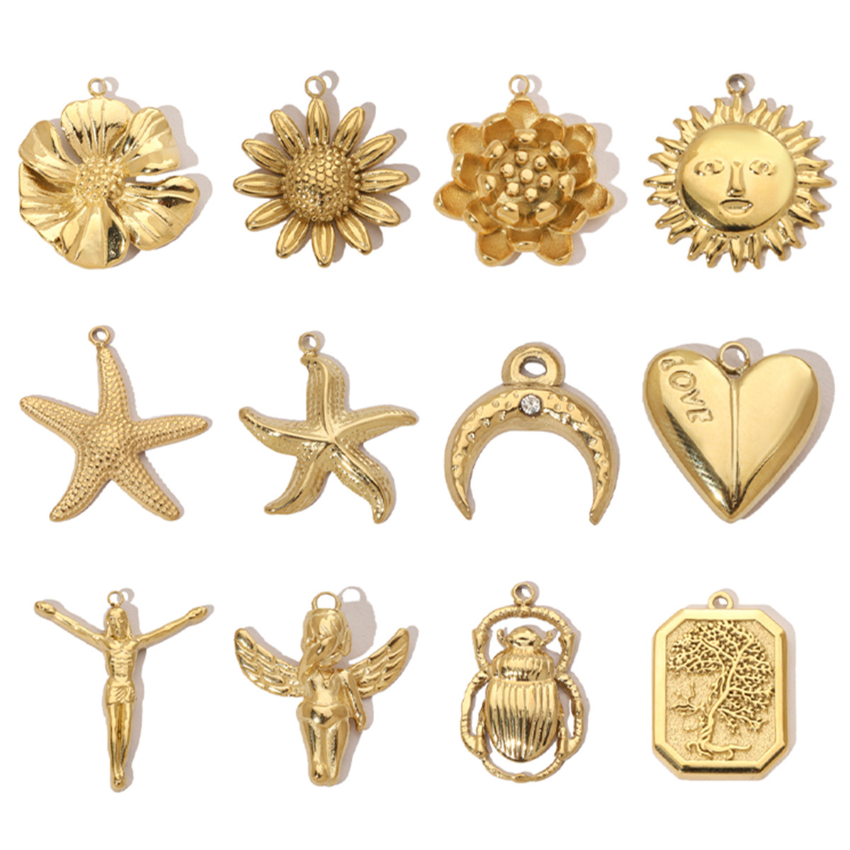 6pcs/pack Trendy Gold Color High Polish Stainless Steel God Cross Angel Charms Snake Spider Necklace DIY Small Pendant Wholesale
