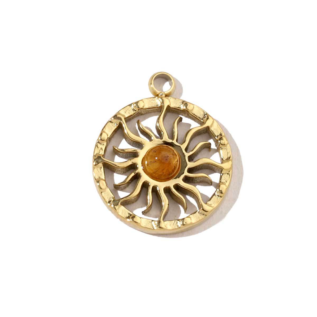 6pcs/pack High Polish Love Sun Natural Stone Stainless Steel Charms 14k Gold Plated White Shell Tiger Necklace DIY Jewelry Finding