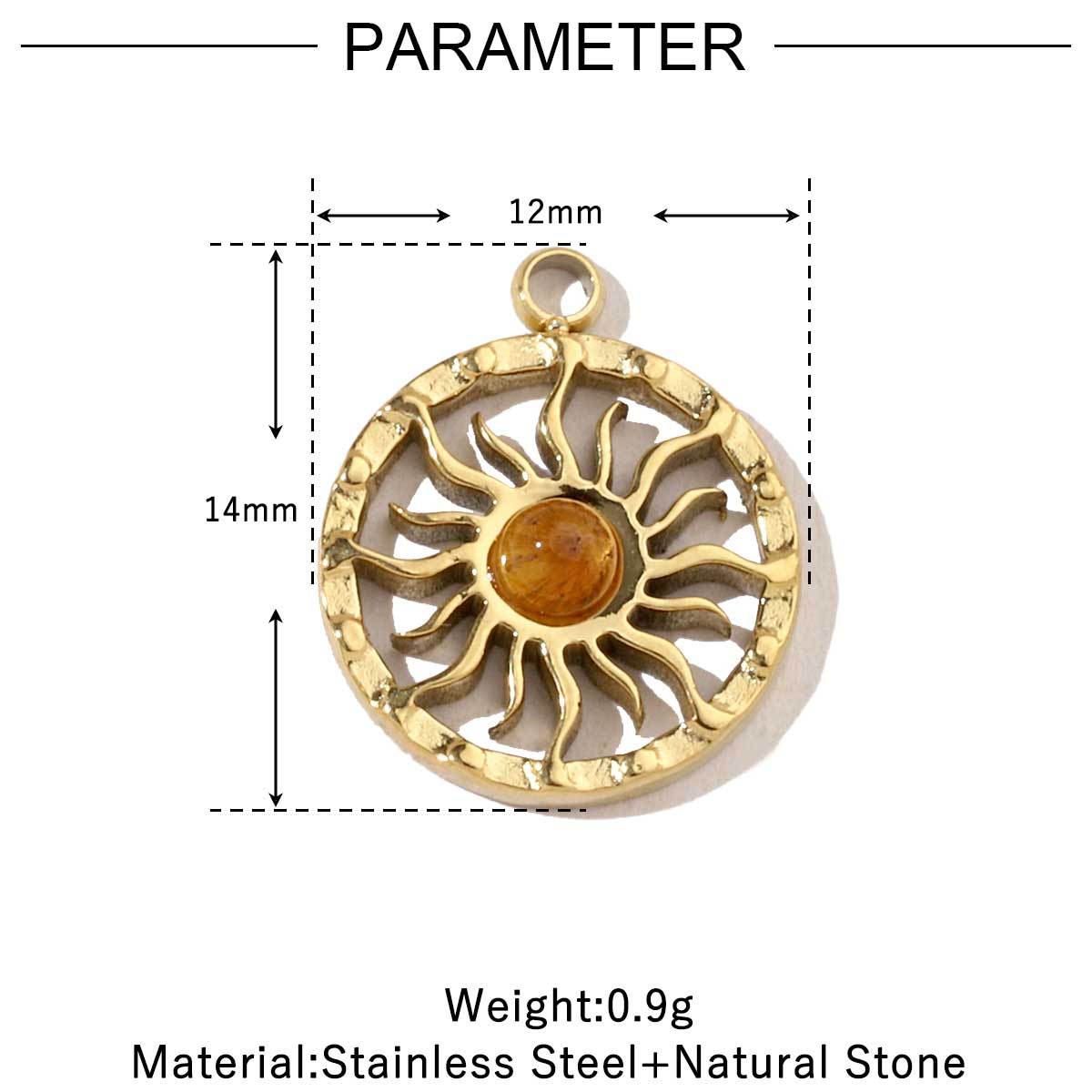 6pcs/pack High Polish Love Sun Natural Stone Stainless Steel Charms 14k Gold Plated White Shell Tiger Necklace DIY Jewelry Finding