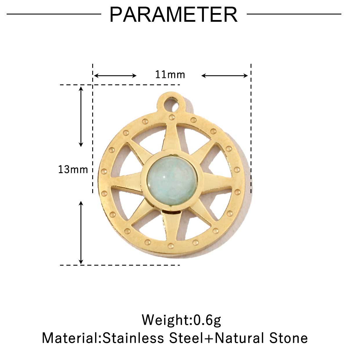 6pcs/pack High Polish Love Sun Natural Stone Stainless Steel Charms 14k Gold Plated White Shell Tiger Necklace DIY Jewelry Finding