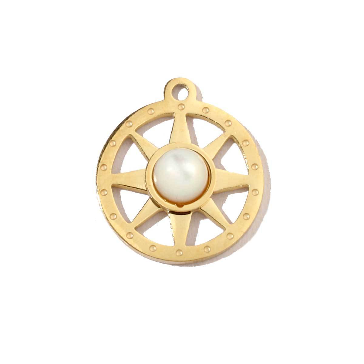 6pcs/pack High Polish Love Sun Natural Stone Stainless Steel Charms 14k Gold Plated White Shell Tiger Necklace DIY Jewelry Finding